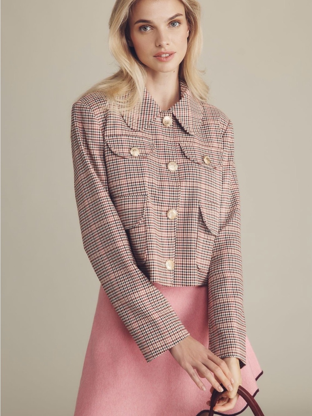 Avec Les Filles - Anthropologie Womens Plaid Lady Coat - Burgundy, Pink & Cream - Picture 4 of 9
